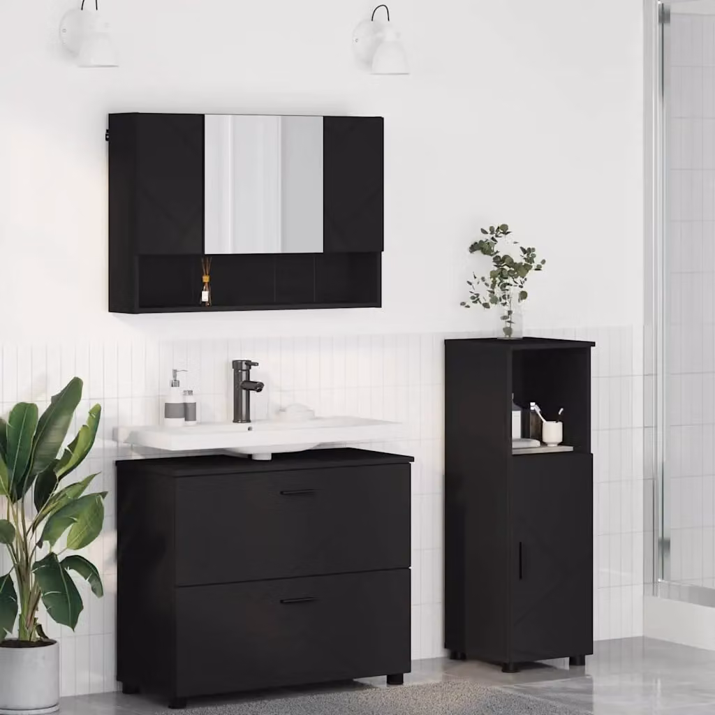 Set di mobili per il bagno moderno vidaXL in 3 pezzi nero opaco L: 76,5 cm, P: 35 cm, H: 64 cm