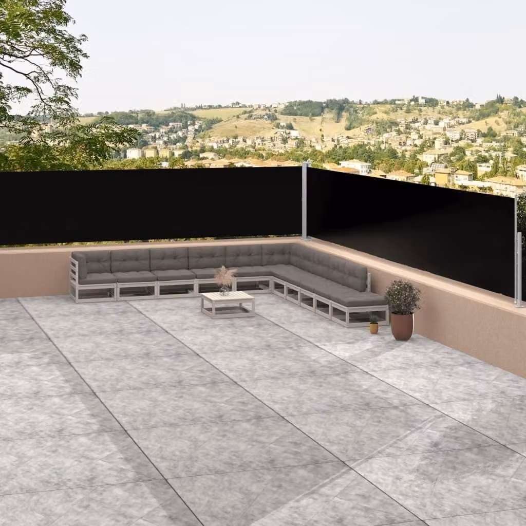 The Living Store Tenda laterale estensibile nera 117x1200 cm