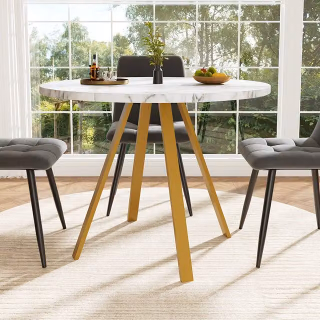 Set tavolo da pranzo rotondo bianco e oro con 4 sedie