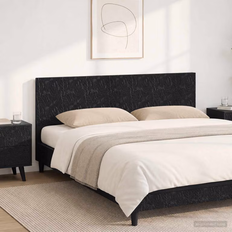 Testiera da muro vidaXL DELFT nera con ripiano integrato e pannello imbottito in tessuto, L: 200 cm, H: 50 cm, P: 17,4 cm