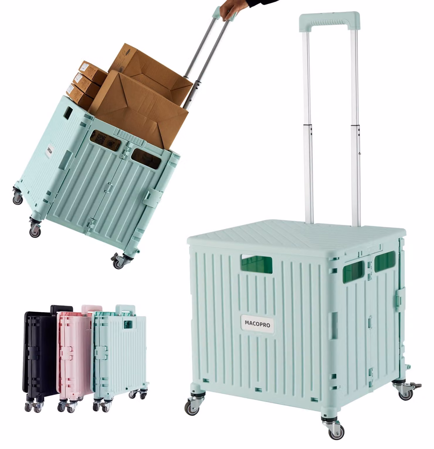 Carrello portattrezzi pieghevole, portatile, con coperchio, dotato di 4 ruote girevoli, confezione singola, ideale per la spesa