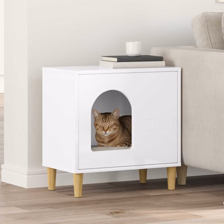 Casa per gatti vidaXL in MDF bianco lucido L: 51 cm, P: 30 cm, H: 52 cm