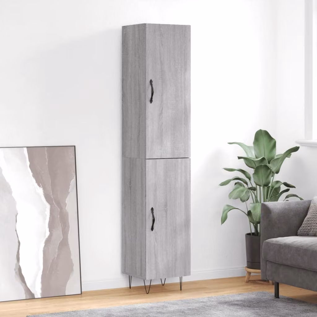 Credenza moderna vidaXL in legno e MDF Grigio Sonoma, L/P/H: 34,5 x 34 x 180 cm