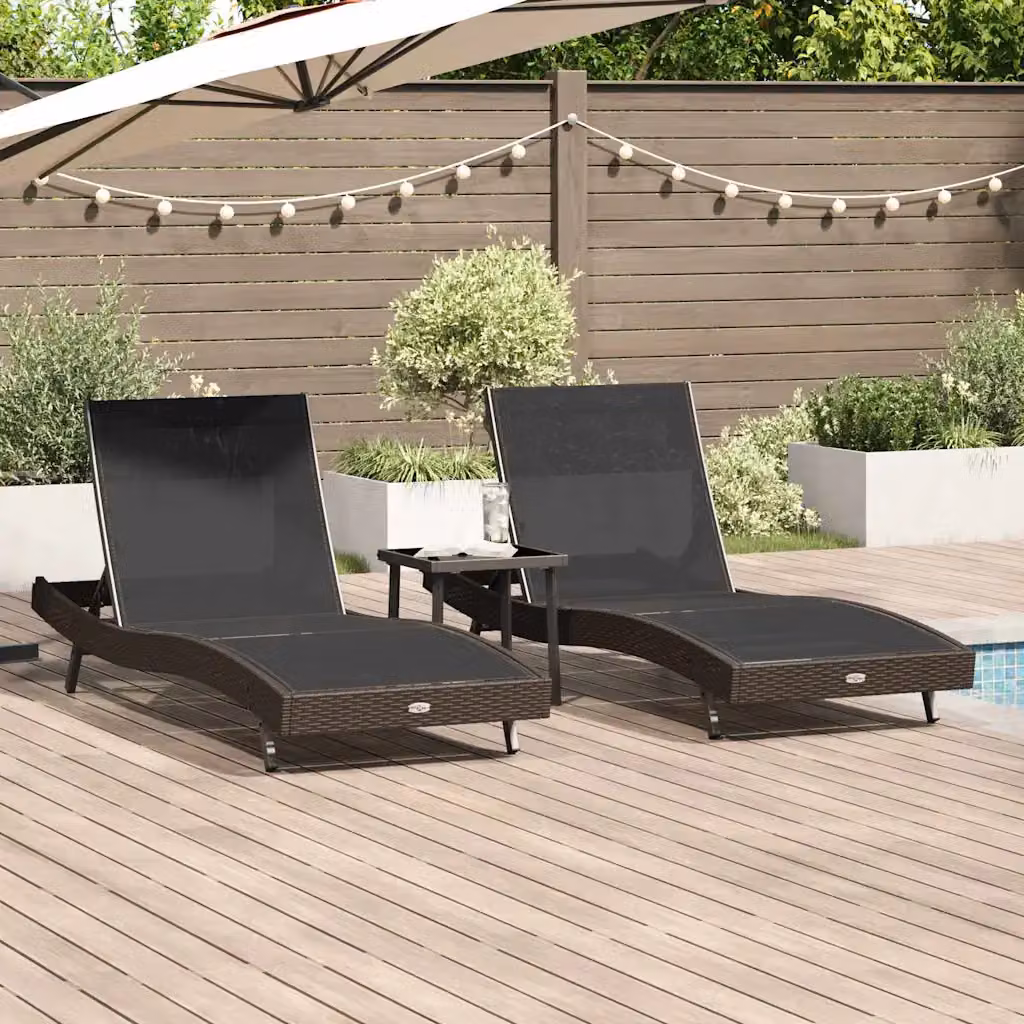 Set di 3 lettini da sole vidaXL in polyrattan marrone con poggiatesta regolabile L: 197 cm, P: 70 cm, H: 82 cm – 1