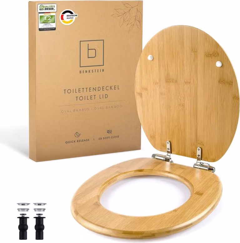 Sedile per WC BENKSTEIN in bambù premium, ovale - chiusura morbida e sgancio rapido