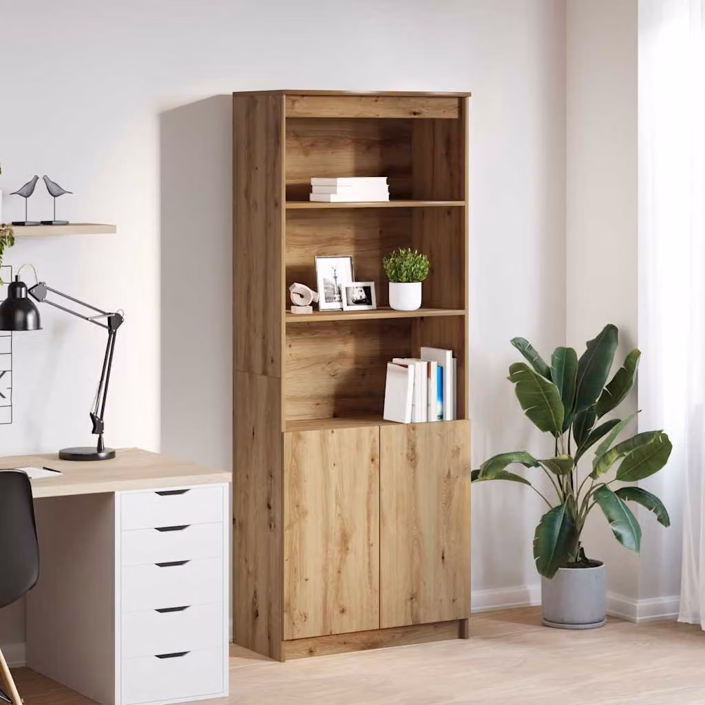 Credenza moderna vidaXL in legno rovere marrone con ante a battente e ripiani interni, L: 70 cm, P: 35 cm, H: 180 cm