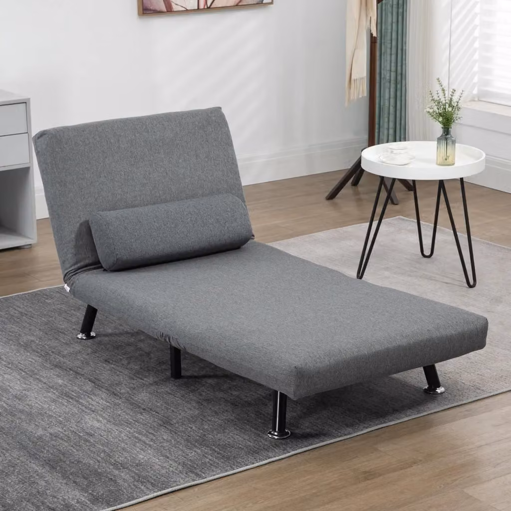 Poltrona letto pieghevole WISHDOR in tessuto grigio con struttura in metallo, L 75 x P 70 x H 75 cm – 2