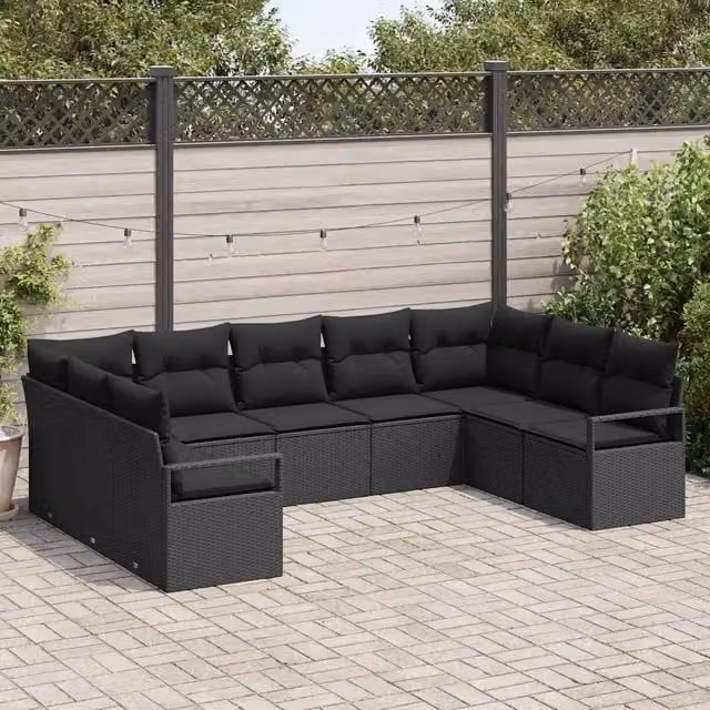 Set di divani 9 pz Nero polyrattan 3346543