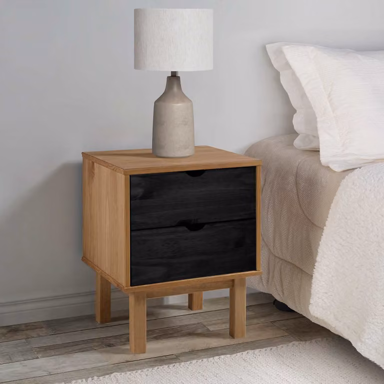 Comodino OTTA vidaXL in legno di pino massello nero L: 45 cm, P: 39 cm, H: 57 cm