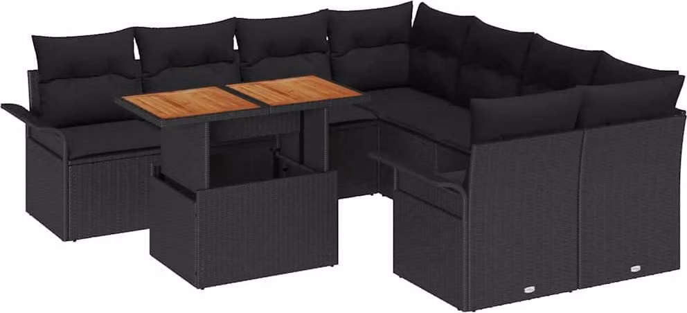 Set Divano da Giardino con archiviazione 9 pcs Nero Poly Rattan