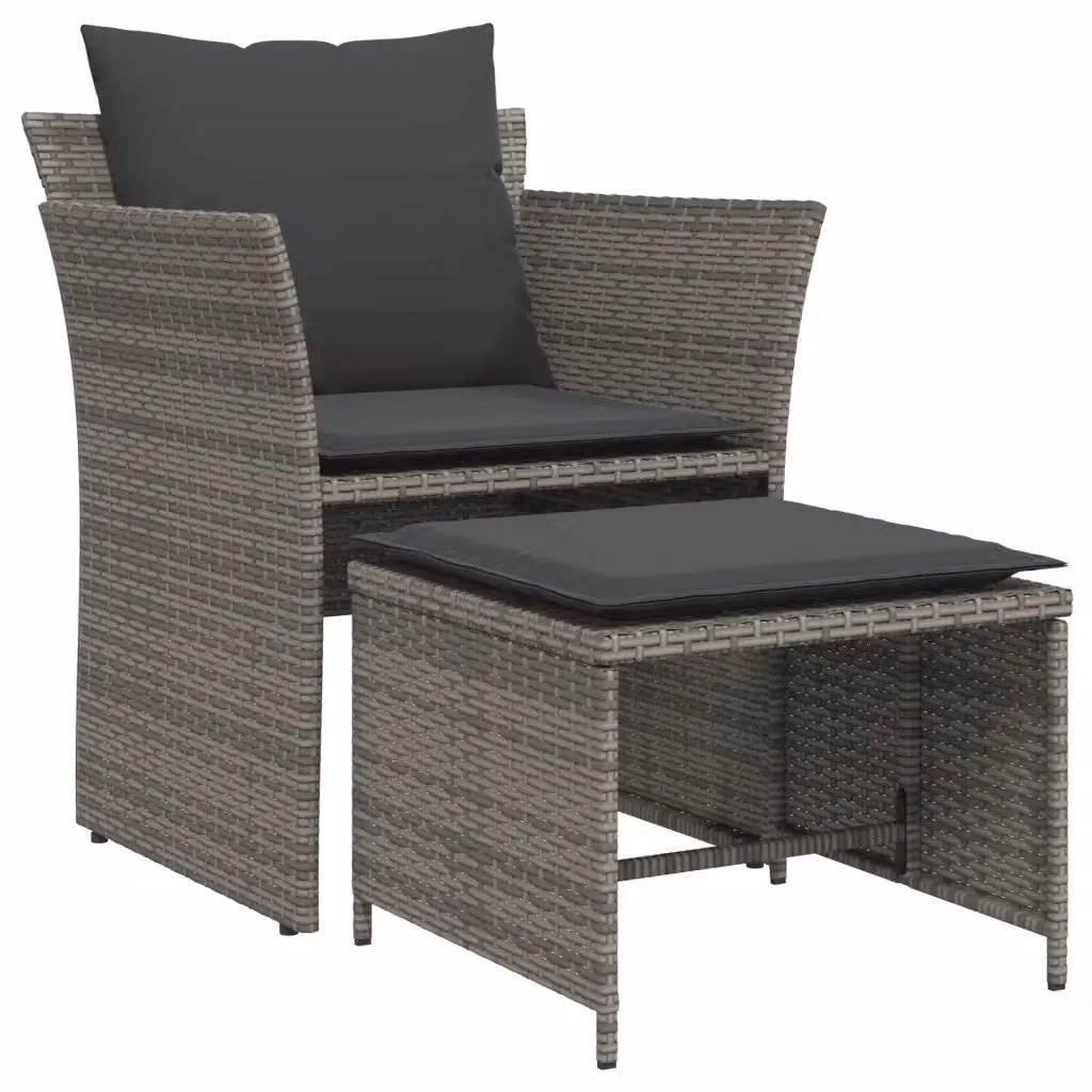 vidaXL Poltrona da Giardino con Poggiapiedi Grigia in Polyrattan e Metallo – 2