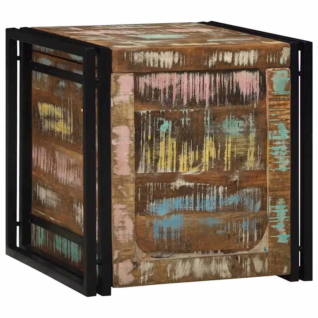 Scatola di Stoccaggio in Legno Recuperato Massello e Metallo CFW3880430, Stile Rustico, Multicolore, L/P/H: 50 x 50 x 50 cm – 2