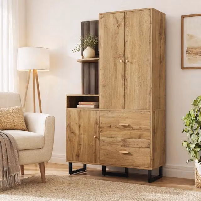 Guardaroba compatto da ingresso 110x38x186 cm in MDF; nero e naturale