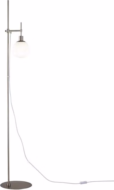 Piantana da terra moderna Maytoni Erich in metallo argento con diffusore in vetro bianco e altezza regolabile