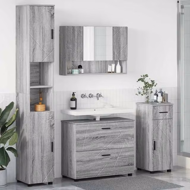 Set di mobili per il bagno 4 pz Grigio Sonoma 3393059