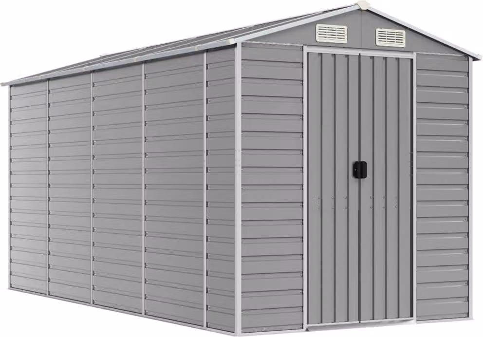 Casetta da giardino grigio chiaro 191x385x198 cm in acciaio zincato