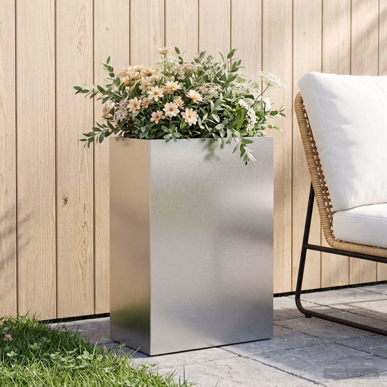 Vaso da giardino vidaXL in acciaio inox color argento L: 50 cm, P: 40 cm, H: 75 cm
