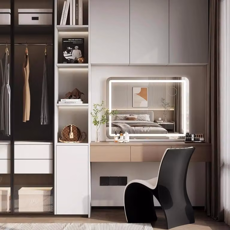 Specchio per il trucco con illuminazione - specchio per il trucco Hollywood - 80 x 60 cm - USB e Type-C - ingrandimento 10x - 3 temperature di colore - cornice in acciaio inox - bianco