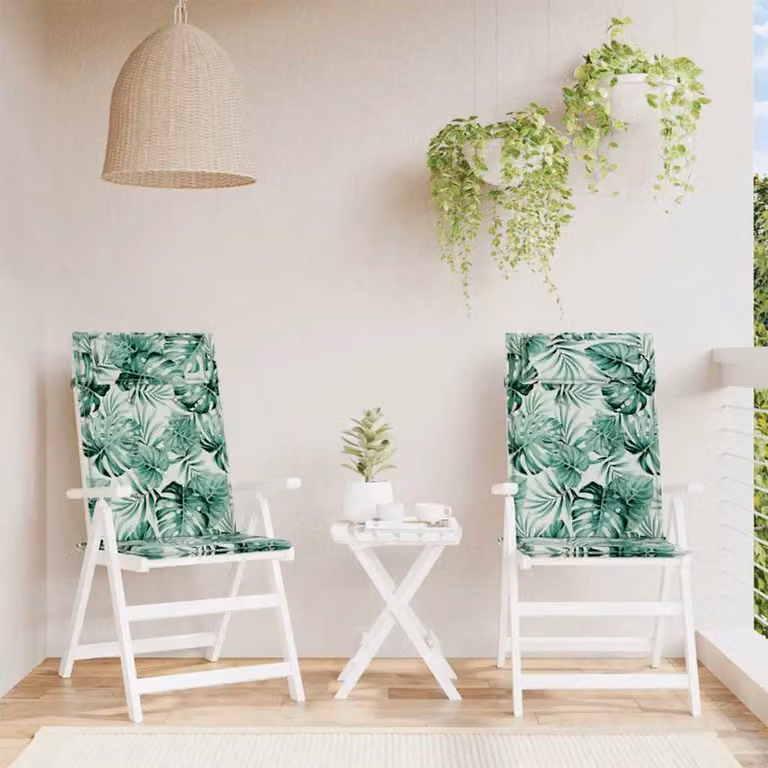 Set di 2 cuscini per schienale alto vidaXL con motivo foglie, colore verde, in tessuto Oxford impermeabile e traspirante con imbottitura in schiuma