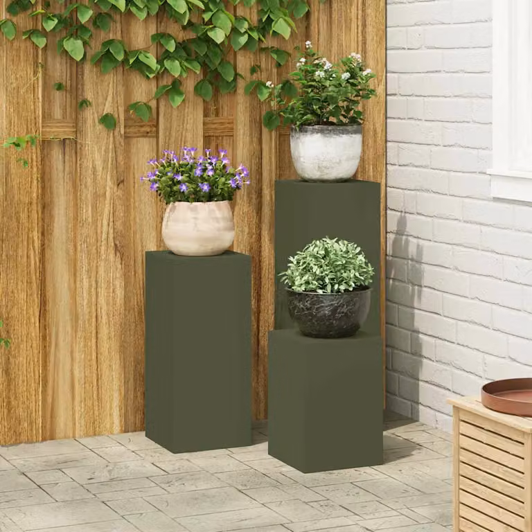 vidaXL Supporto per piante 3 pz Verde Oliva 24 x 24 x 75 cm