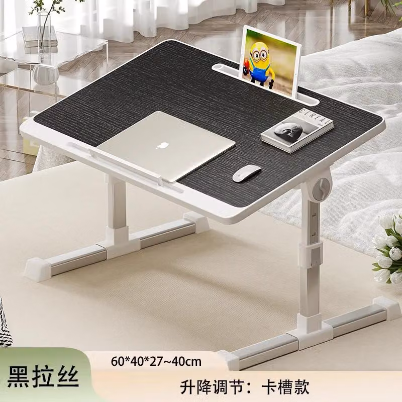 Tavolino per laptop - Tavolino pieghevole da letto - Rettangolare - Struttura in metallo - Senza USB - Senza cassetto - Portatile - Nero