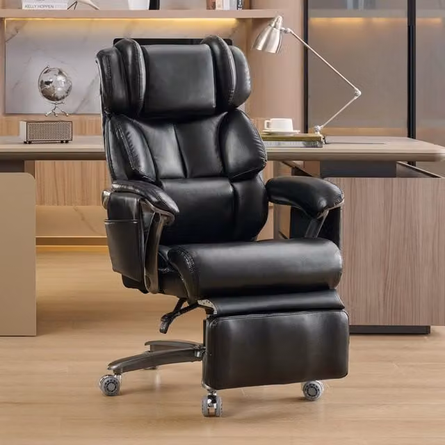 Poltrona Ergonomica da Ufficio Massaggiante ¨C MINIMAL ¨C Similpelle Nera, Poggiapiedi, Girevole, Schienale Reclinabile