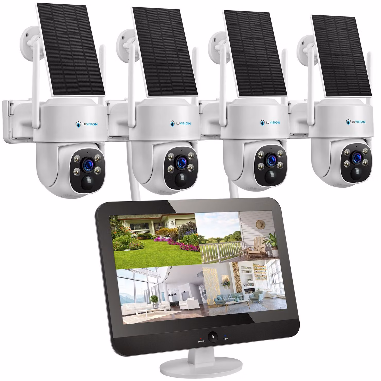 Sistema di sorveglianza LUVISION Dual WLAN PTZ con monitor LED Telecamera di sorveglianza solare PTZ 4MP Microfono, sirena, visione notturna intelligente