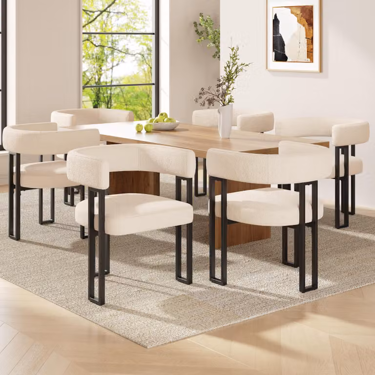 Set di 6 sedie da pranzo Flieks, sedia da pranzo in tessuto di agnello, sedia da cucina imbottita con schienale, beige