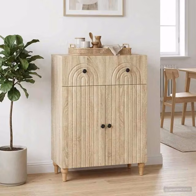 Credenza moderna vidaXL in legno MDF e metallo, colore marrone e beige, L 66 cm x P 34,5 cm x H 90 cm