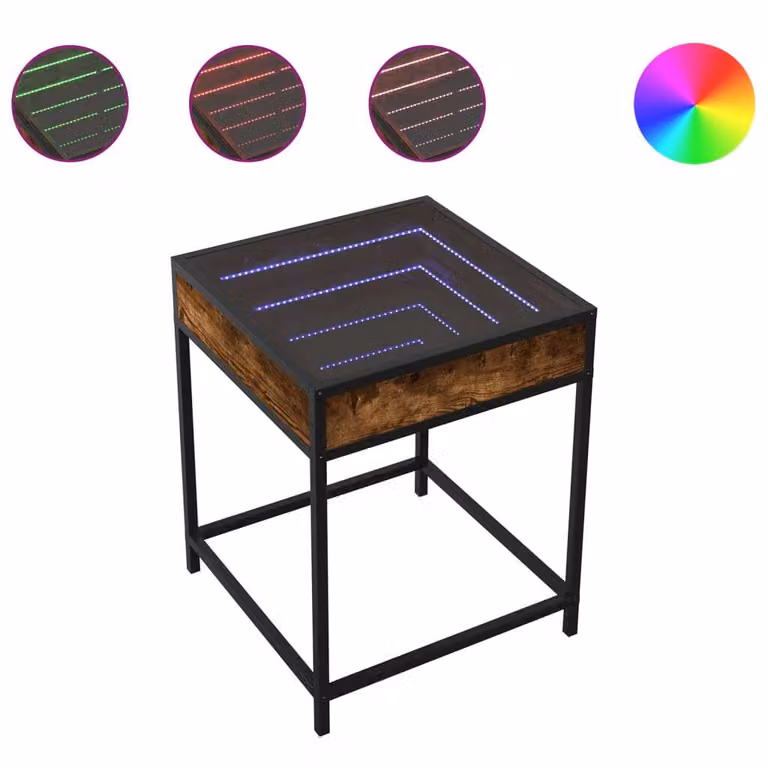 Tavolino da Salotto con LED Infinity Rovere Fumo 40x40x51 cm