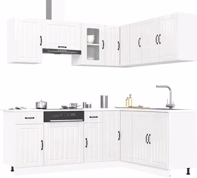 Set Mobili da Cucina Moderno vidaXL Bianco Lucido in MDF e Vetro con Ante a Battente