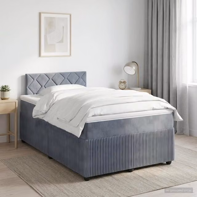 Letto box spring con materasso ibrido vidaXL in tessuto grigio e bianco L/P: 120 x 200 cm