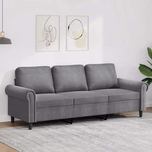 Divano Moderno in Velluto Grigio vidaXL con Struttura in Metallo e Imbottitura in Schiuma L: 212 cm, P: 80 cm, H: 77 cm