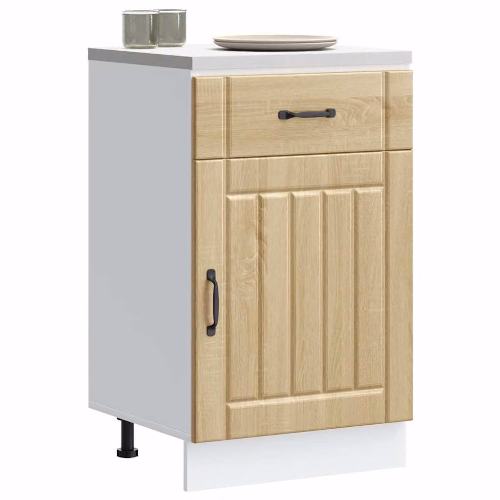 Base da cucina vidaXL Lucca Rovere Sonoma in legno multistrato e MDF, colore bianco e marrone, L: 81.5 cm, P: 46.0 cm, H: 50.0 cm