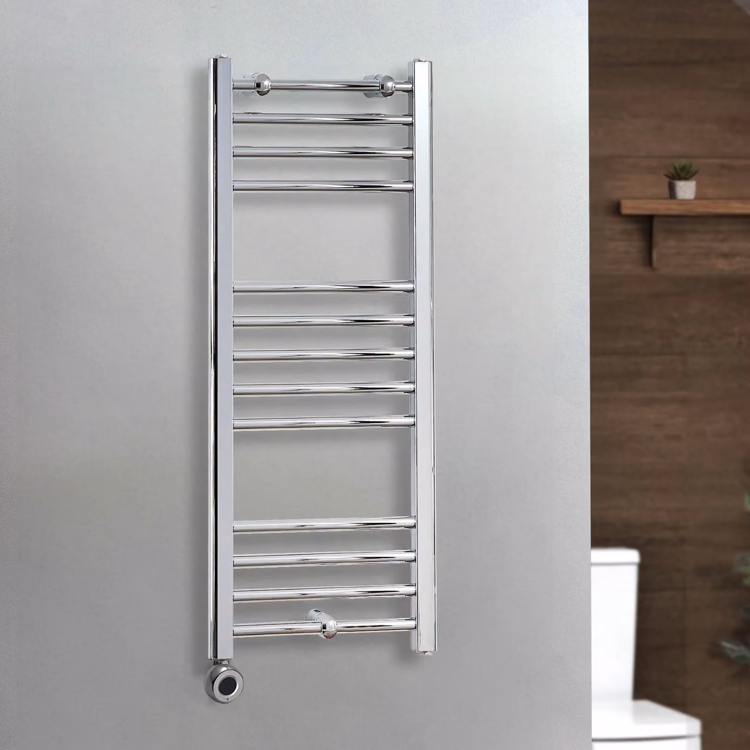 Scaldasalviette Elettrico Diritto Cromato Kent ECOSO by Hudson Reed con Elemento Termostatico Wi-Fi e Presa Elettrica L: 100 cm, P: 40 cm