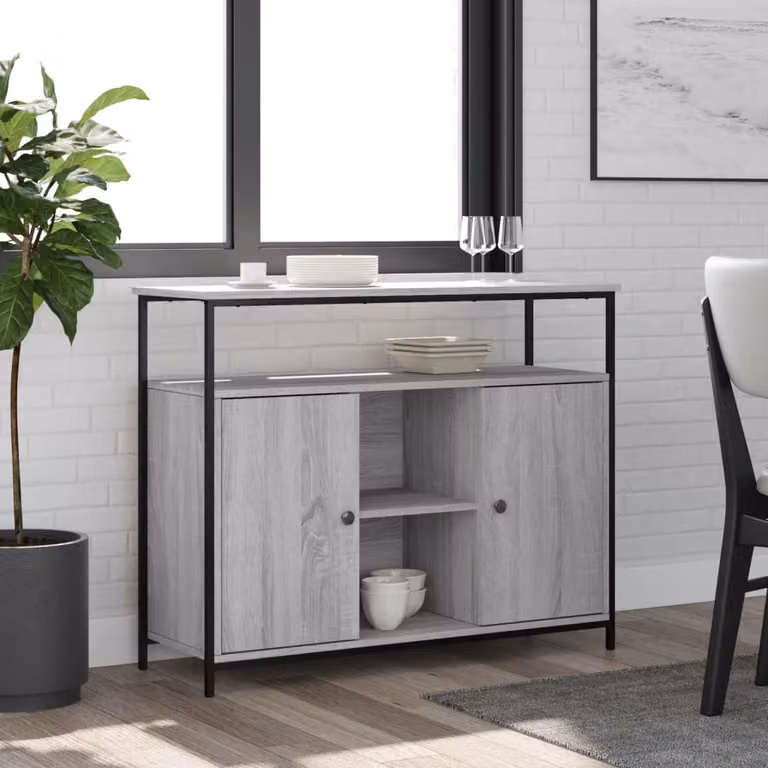 Credenza vidaXL in Legno Multistrato Grigio Sonoma L: 100 cm, P: 35 cm, H: 80 cm