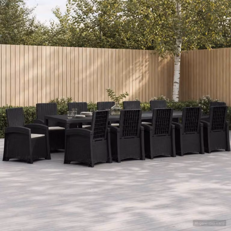 Set da pranzo per giardino e terrazza vidaXL in rattan sintetico da 14 pezzi, colore antracite e grigio chiaro