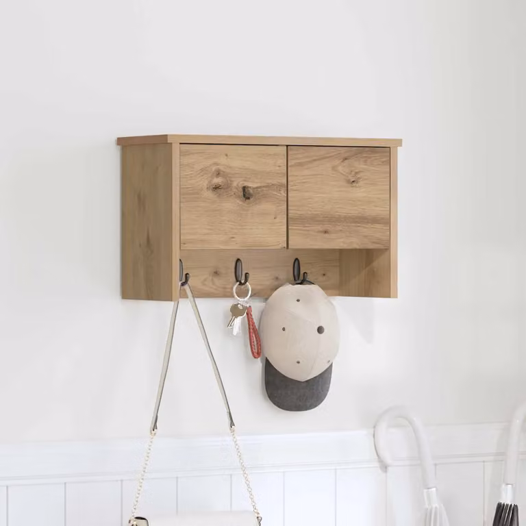 vidaXL Appendiabiti a muro moderno in legno marrone L: 50 cm, P: 20 cm, H: 30 cm