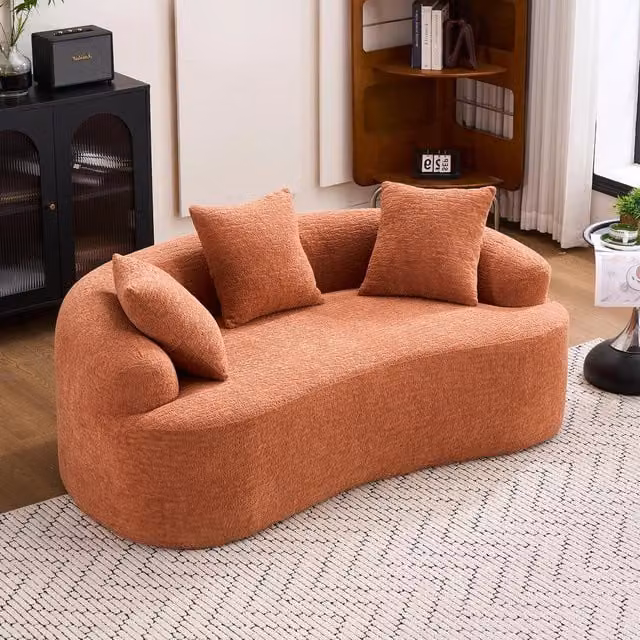 Divano 2 posti con cuscini ¨C Minimal ¨C Velluto corallo rosa