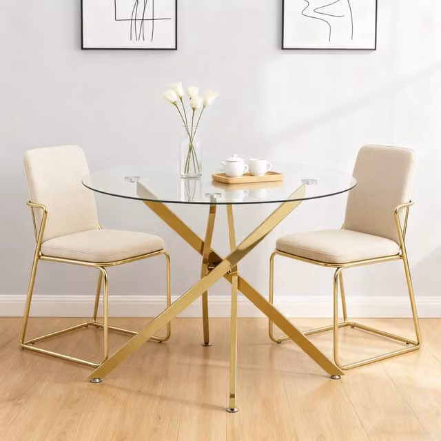 Tavolo rotondo REDOM in vetro trasparente e metallo dorato L: 80 cm, P: 80 cm, H: 76 cm
