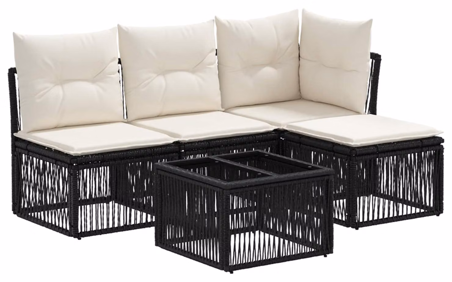 Set Divano da Giardino 5 pcs Nero polyrattan
