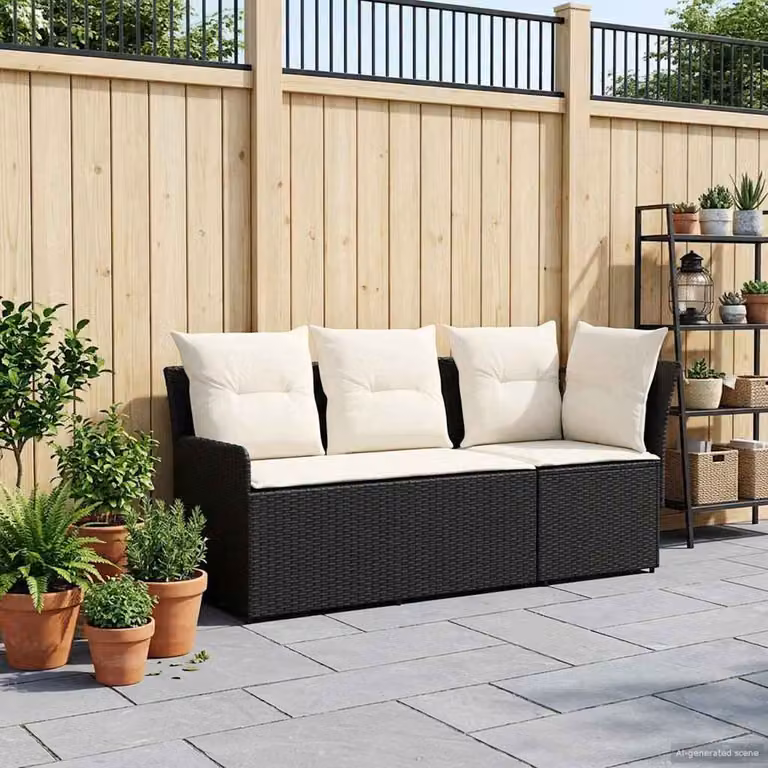 Set di 2 divani angolari da giardino vidaXL in rattan e metallo con cuscini inclusi, disponibili in nero, beige o grigio