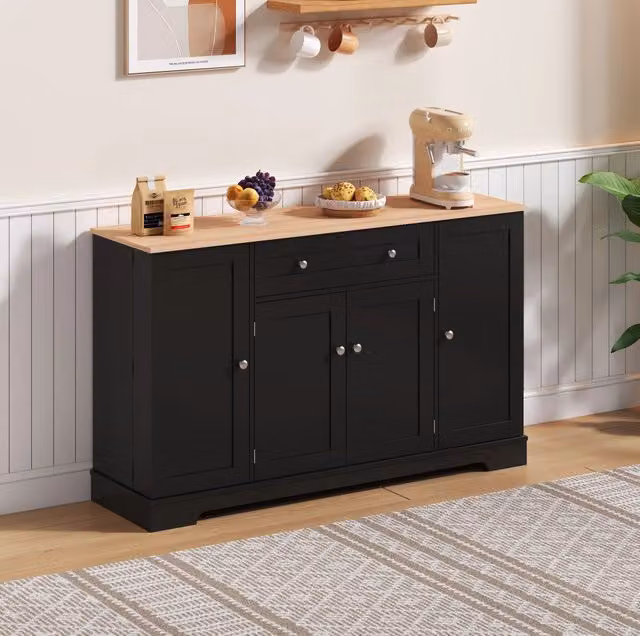 Sideboard cucina 138 cm con cassetto; ripiani regolabili in MDF nero