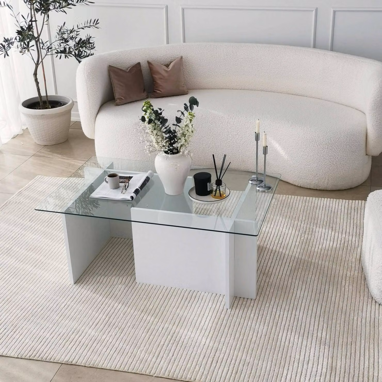 Teti - Tavolino da Salotto, 105x65x40h cm Bianco, Portariviste