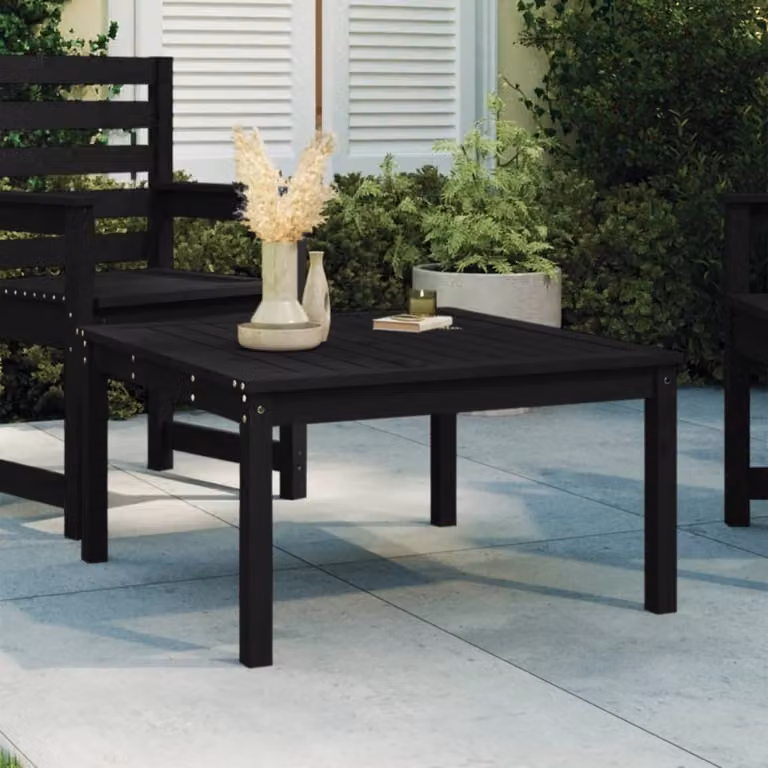The Living Store tavolo da giardino nero 82,5x82,5x45 cm in legno di pino massiccio