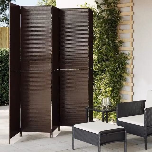 Divisorio per ambienti vidaXL a 5 pannelli in polyrattan e metallo marrone L: 245 cm, H: 200 cm