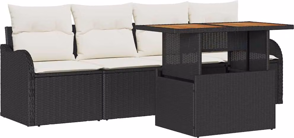 Set Divano da Giardino con archiviazione 5 pcs Nero polyrattan