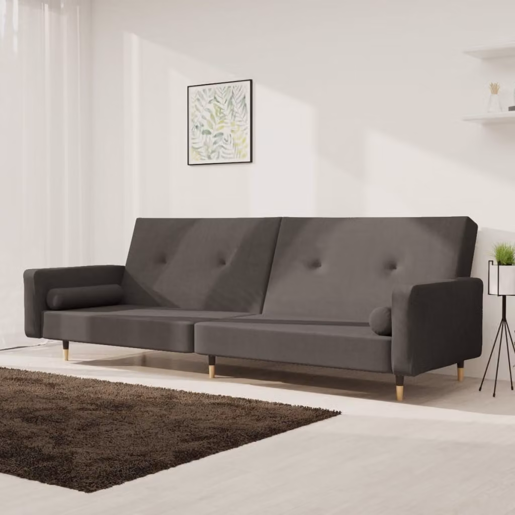 vidaXL Divano Letto Click-Clack a 2 Posti in Velluto Grigio con Cuscini
