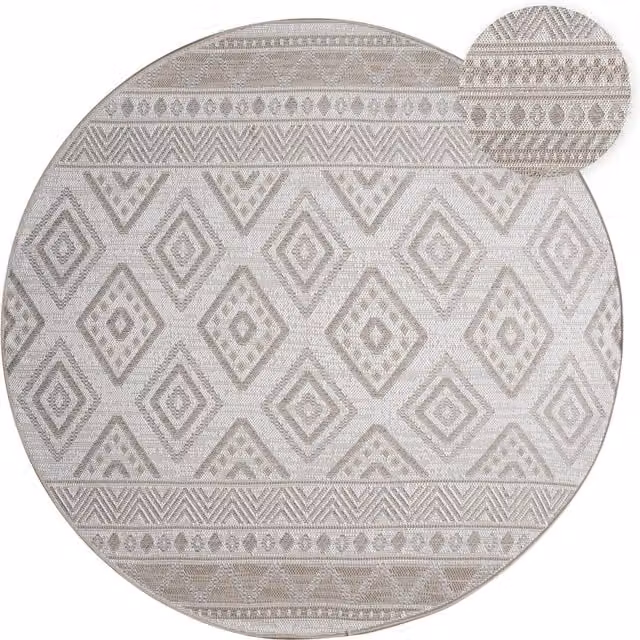 Tappeto rotondo Verona per interni ed esterni beige e grigio Diamante diametro: 80 cm – 1