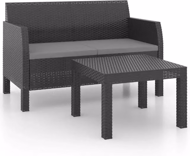 Set Divani da Giardino 2 pz | Set Salotto da Giardino con Cuscini in Rattan PP Antracite